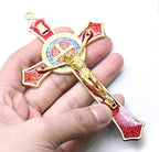 Bovemee Saint Benedict Benedictine Red Enamel 4.7X2.7 Inch Protection Wall Crucifix Cross Catholic San Benito Medalla Prayer Decoration