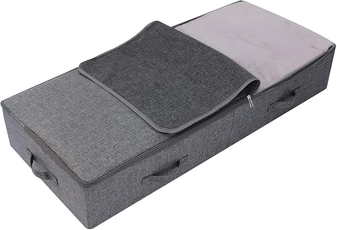 39.4 inch（100cm）Longer Bedroom Underbed Storage Containers with Lid for Duvets, Blankets, Clothes, Shoes, Toys, Comforters, Wedding Dress Folding Rigid Organizer Bins, Black Gray