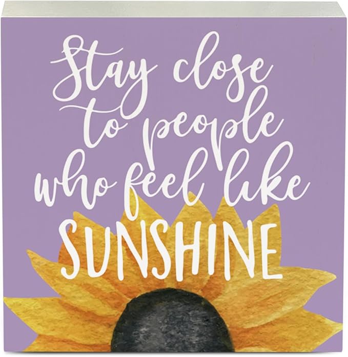 Sunflowers Purple Room Decor Sunflower Gifts for Women Spring Decor Purple Accessories Sunflower Wooden Box Sign for Home Office Desk Tabletop Shelf
