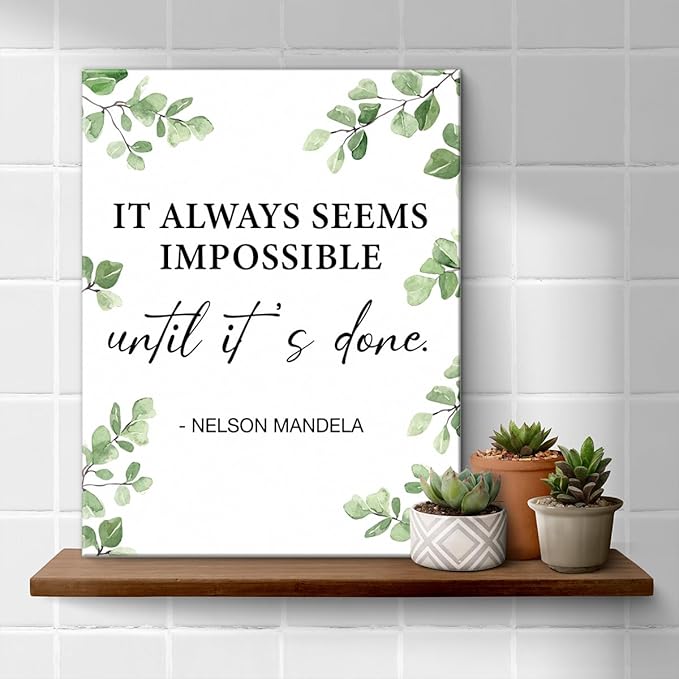 Inspirational Wall Art Motivational Painting Wall Decor for Office Living Room Bedroom, It Always Seems Impossible until It's Done Canvas Posters Art Work Gift (8 X 10 Inches, Framed)