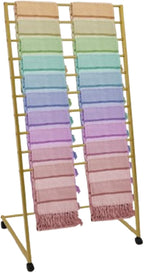 Scarf Organizer, 10-Tier Metal Scarf Display Stand with Wheels, Freestanding Scarf Display Rack, Retail Store Towel Rack, Ties Belt Pants Hanging Rack, for Boutique Display, Home (Gold-10 Rods)
