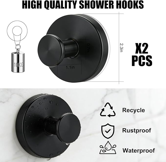 Mity rain Suction Cup Hooks for Door Wreaths, Reusable Metal Wreath Hangers for Front Door Glass Windows, Strong Hold No-Drill Wreath Holder Ideal for Holiday & Christmas Door Decorations（Black）