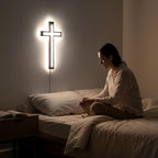 MoSavris Crucifix Wall Cross, Handmade Wood Cross with LED Light, Wall Decor for Faith and Blessing, Christian Gifts, 13 Inch