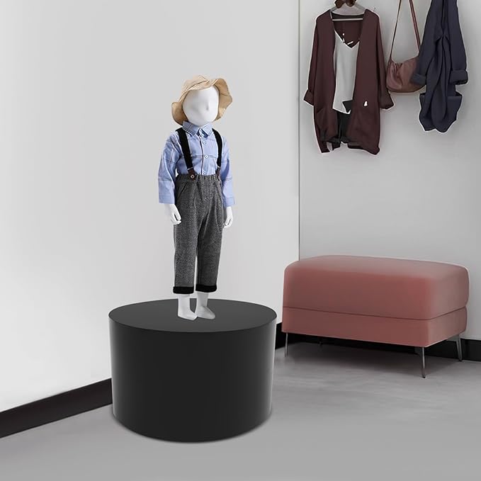 Round Display Pedestal Stand, Event Decor Display Plinth Stands, Bridal Shop Cylinder Plinth Raiser Table, Party Event Decor Circle Pedestal Stand for Boutiques Model Air Conditioner Heightening (Black, 19.7*11.8in)