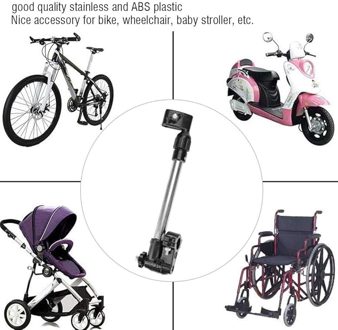 VGEBY Umbrella Mount Holder, Flexible Stainless Mount Holder Support Umbrella Frame Stand Handle for Bike, Baby Stroller, Wheelchair and Spare Parts Chair Umbrella with Clamp