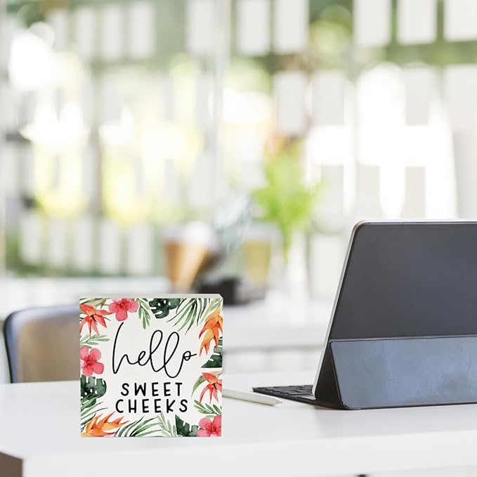 Hello Sweet Cheeks Bathroom Decor Summer Bathroom Decor Flower Summer Decorations Wooden Box Sign for Home Office Farmhouse Table Shelf