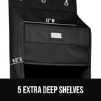 GORILLA GRIP Over The Door Organizer Storage, 5 Deep Hanging Shelves, Holds 50lbs, Closet Organizers Shelf for Bedroom, Shoes, Bathroom, Nursery, Dorm Essentials, 3 Metal Hooks, 58x15 Inches, Black