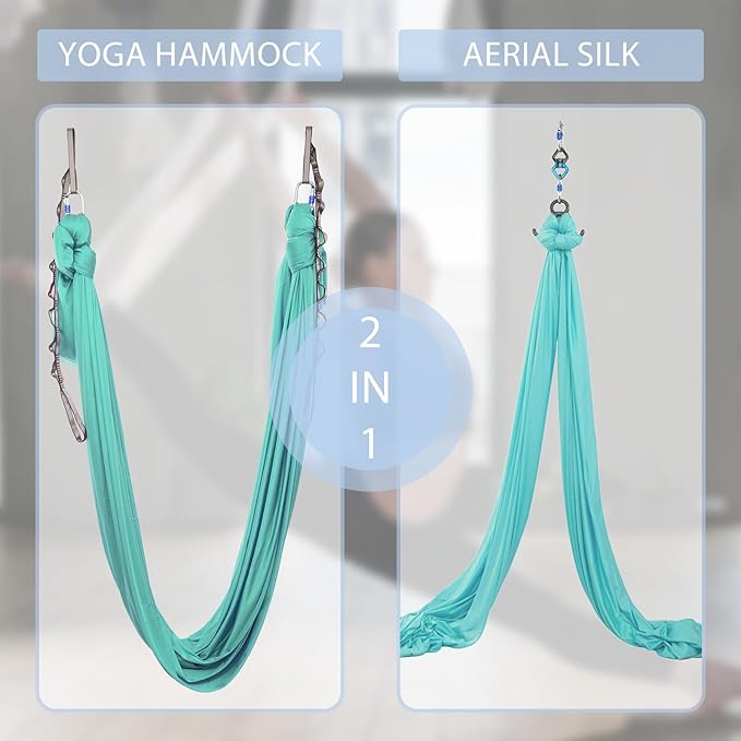 Aerial Silks Yoga Swing Set - 9/11 Yards Aerial Yoga Hammock Kit Anti-Gravity Flying for Fitness, Low/Non Stretch Nylon Tricot Fabric Hardware Included for Dance