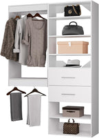 ROOMTEC Modular Closet System, 67" Wall Mounted Closet Organizer with Hanging Rods and Drawers, Wooden Tower for Walk-In Closets, Wardrobe Storage Kit, White