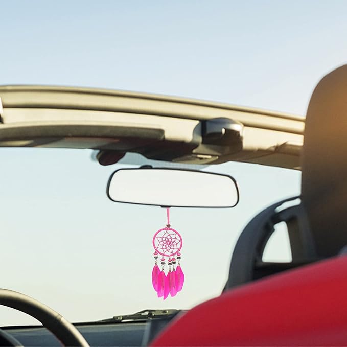 Mini Dream Catcher 6pcs Set - Car Interior Rearview Mirror Dangle Bag Pendant Charm 1.2" Diameter and 9" Long (Diameter 2.1“ 6pcs)
