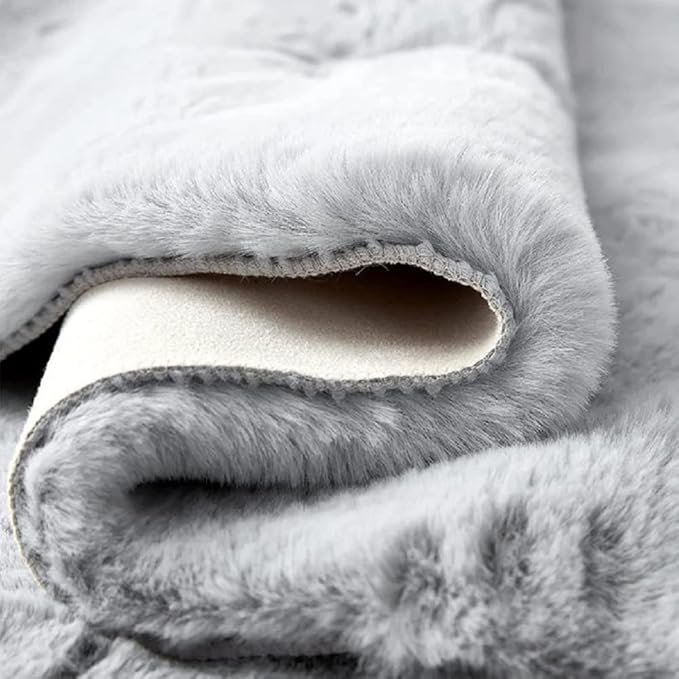 Faux Rabbit Fur Washable Rugs for Bedroom Light Grey Fluffy Rug for Living Room Non Slip Faux Fur Rug for Hallway 2x6 Shaped Rugs