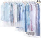 Translucent Garment Bag - 15 Packs Garment Bags for Hanging Clothes Dress Bag Suit Bags for Closet Storage Travel - 24" x 40"/47"/55"