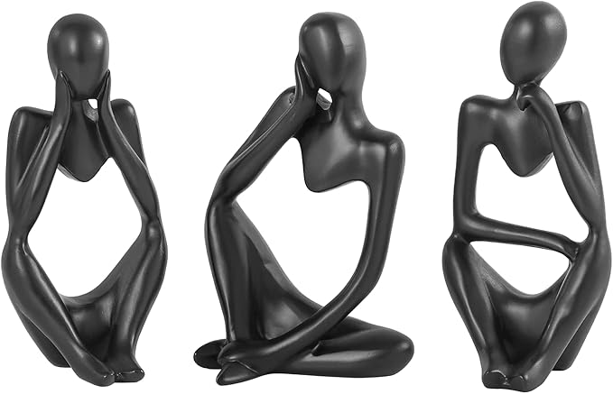 BMLCGJ Thinker Statue Gold Decor Abstract Art Sculpture, Golden Resin Collectible Figurines for Home Living Room Office Shelf Decoration,Great Gifts Ideas (Black)