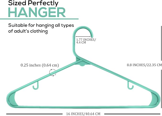 Utopia Home Plastic Hangers 50 Pack - Space Saving Clothes Hanger - Durable & Strong Closet Organizers and Storage with Built-in Strap Hooks - Essential for Shirts, Pants, Skirts & Coats (Aqua)