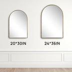 Antique Gold 24"x36" Arched Wall Mirror with Metal Beaded Frame - Decorative Accent Wall Mirror for Bathroom, Bedroom, Living Room, Entryway