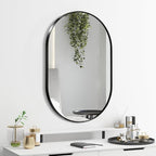 Black Oval Mirror, 24"x36" Oval Bathroom Mirror, Vanity Mirror with Brushed Metal Frame, Wall Mount Mirrors Decor for Bathroom, Bedroom, Entryway, Living Room(Hangs Horizontally or Vertically)