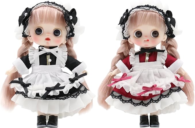 OB11 BJD Dolls, 2Pcs 12 Points Articulated Anime Action Figures with Interchangeable Heads & Removable Lolita Clothes, Cute Collectible Small Doll for Girls, Surprise Birthday Gift