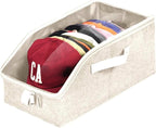 Livelab Hat Organizer for Baseball Caps, Hat Storage Holder Container for Closet Hold Up to 12 Caps with Clear Window, Hat Boxes for Home Storage | 2Pcs Beige