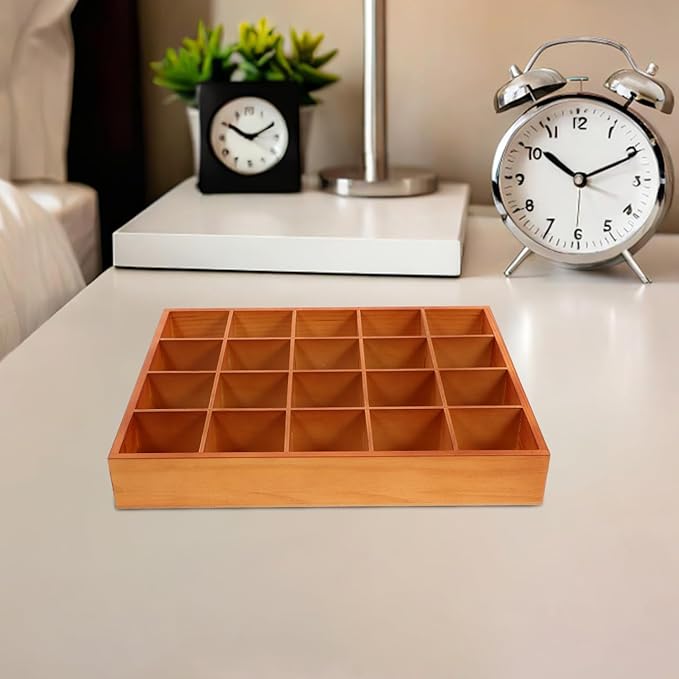 PRETYZOOM Wooden Sorting Tray Closet Drawer Divider Organizer with 20 Compartments Suitable for Socks Briefs Keys Stationery Arts Crafts Small Items - Each Grid 2.3 x 2.3 Inch
