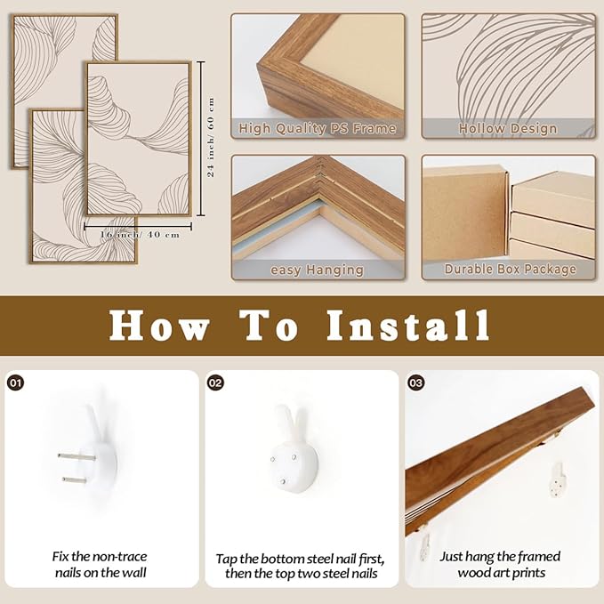 BINCUE Framed Neutral Beige Wall Art Modern Abstract Wall Decor Neutral Minimalist Artwork Modern Beige Wall Paintings Elegant Modern Art Prints for Living Room Bedroom Office 16x24 Inches Set of 3 Gift