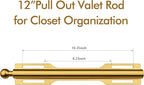 FIRJOY 12" Valet Rod for Closet Pull Out (1 Pack, Brushed Gold)