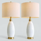 USumkky 24" White Oval Ceramic Table Lamp Set of 2, Modern Minimalist Bedside Nightstand Lamps for Bedroom Living Room, Linen Shade & Gold Metal Base, Rotary Switch E26 (Bulbs Excluded)