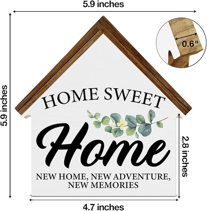 Housewarming Gifts, New House Decor, Home Sweet Home House Shaped Wooden Block Sign Living Room Decor for Desk Table Shelf