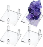 Hipiwe 4-Pack Clear Acrylic Display Stand, Three-Peg Display Easel Stands for Fossil Coral Geodes Rock Mineral Agate Small Collectibles, Large