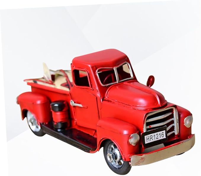 ABOOFAN Vintage Handmade Iron Car Model Retro Metal Desktop Ornament Red Decorative Toy for Decor Unique Craftsmanship for Car Enthusiasts