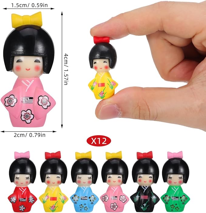HOMSFOU 12Pcs Japanese Kimono Girl Doll Set Traditional Collectible Dolls Handcrafted Miniature Statues for Home Decoration Desk Display