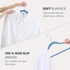 HOUSE DAY Premium Velvet Hangers 50 Pack Blue, Non-Slip Flocked Felt Hangers, Sturdy Clothes Hanger with 360° Rotatable Hook, Heavy Duty Durable Slim Coat Hanger for Closet Space Saving