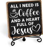 Toerifer Coffee Lover Gifts, Table Sign, Christian Decor, Rustic Wooden, 5x5 Inches