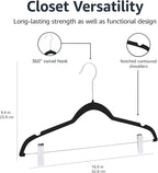 Amazon Basics Velvet Non-Slip Skirt Clothes Hangers with Clips, 360 Degree Rotatable Hook, Organize Pants and Skirts, Black/Silver, 24-Pack