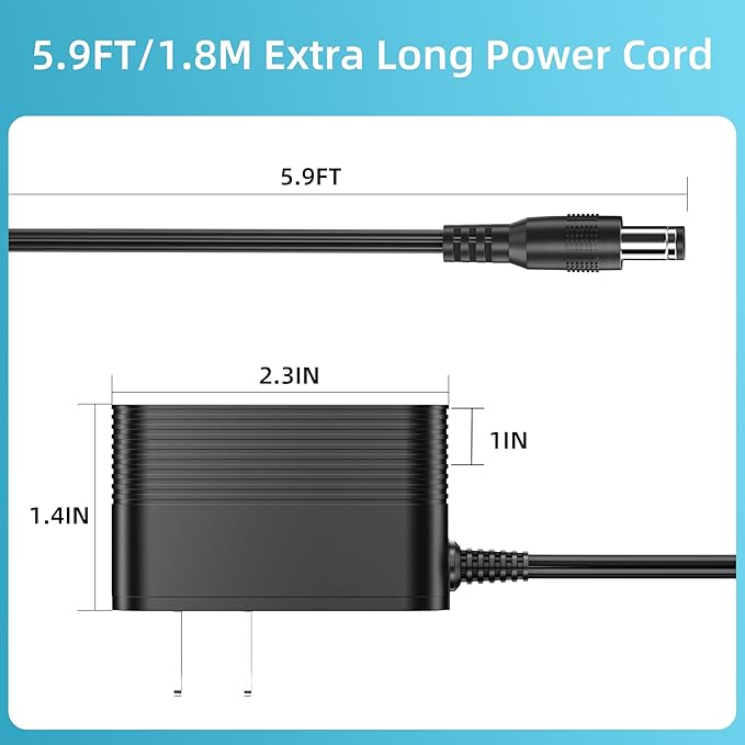 Power Cord for ProForm Elliptical Smart Strider 390 395 475 510 E, 480 490 500 600 LE, 400 700 510 EX, Cardio Cross Trainer Exercise Bike Charger Cable Cord