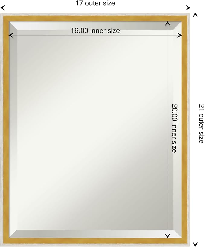 Amanti Art White Wall Mirror 21x17 Paige White Gold Rectangle Bathroom Mirror for Wall Decor Living Room, Small Modern Wood Frame, Hangs Horizonally and Vertically, Bathroom Decor, Beveled Edge