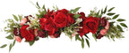 Wnvivi Artificial Flower Swag, 25.6 Inch Silk Rose Hydrangea Swag Arch Garland Front Door Decorative Floral Swags Lintel Floral Decoration for Wedding Ceremony Table Centerpiece (Red)