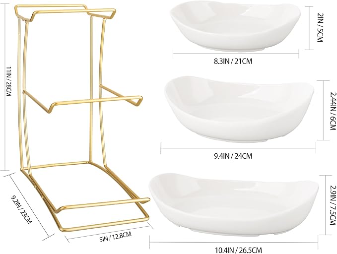 jessie 3 Tier Ceramic Fruit Bowls for Kitchen Counter with Metal Rack, Fruit Basket with Stand, Porcelain Bowls for Fruit Vegetable Bread Candy Snack Nuts Dessert Cake Tray (White 3 Layer)