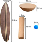 Maple Wood Balance Board with Roller and Half Ball Accessories - Dual-Mode Balance Trainer for Adults, Home Gym & Office Use, Surfboard Shape Design(31.5 x 11.8in)