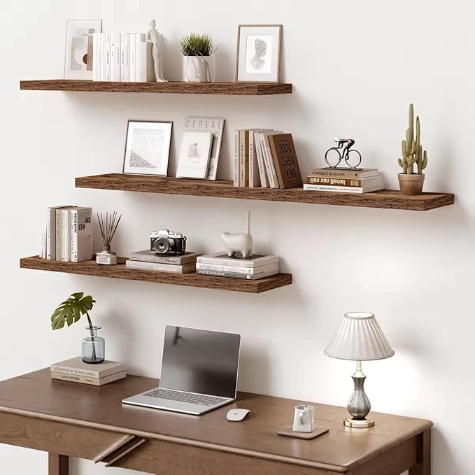 Vivelove 10 Inch Deep Floating Shelves 30 inch Long, 30 x 10 Wide Wall Shelves with Invisible Brackets, for Bedroom Bathroom Living Room Kitchen Office, Farmhouse Home Decor, Set of 2, Rustic Brown
