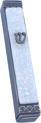 Sparkling Art Glass Mezuzah - Easy Mount Indoor or Outdoor - Weatherproof Metal Case - Gift Box and Non-Kosher Scroll Included - Hand Made in USA - Guaranteed for Life! (Sparkling White)