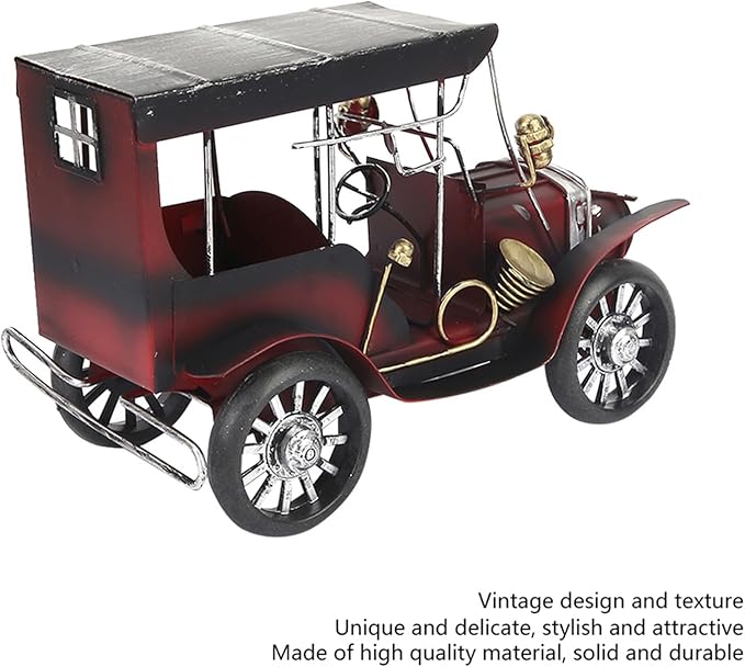 Vintage Classic Car Model, Miniature Tin Red Desktop Decor with Unique Delicate Design, for Home Office Cafe Wedding Party Gift