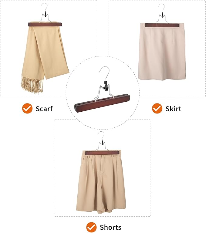 Amazon Basics Wooden Pants Hangers Closet Organizer, Cherry, 10-Pack
