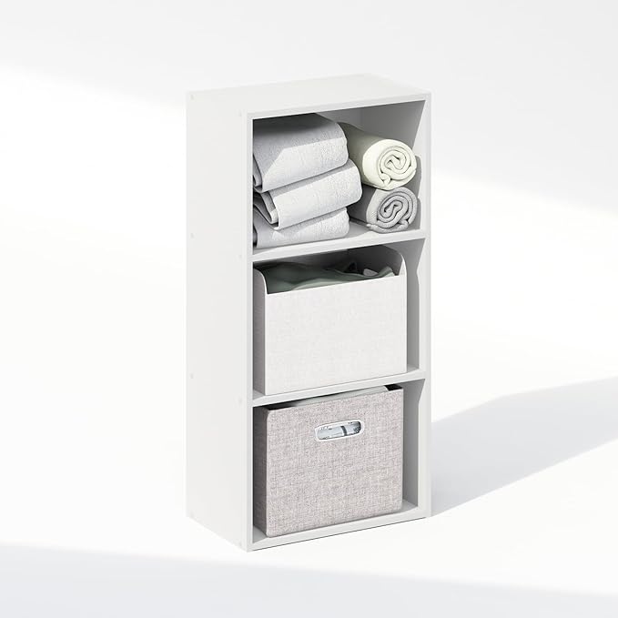 Furinno Reed Closet Organizers and Storage, 3-Tier Closet Organizer, Open Shelf Closet Storage, for Wardrobe, Bedroom, Living Room, White