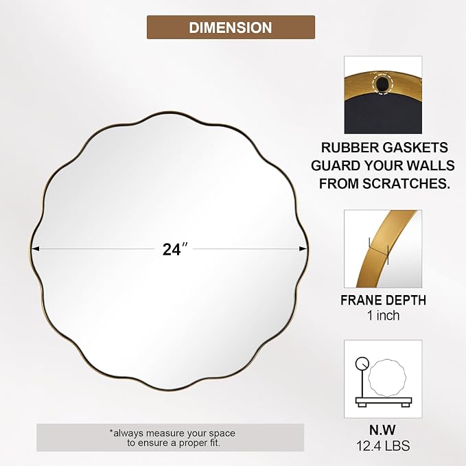 ANDY STAR Brushed Gold Round Wall Mirror 24 Inch, Brass Round Bathroom Mirrors for Over Sink, Anti-Rust Brass Circle Frame for Bathroom, Entryway