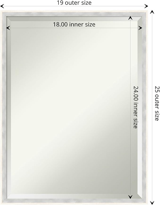 Amanti Art White Wall Mirror 25x19 Paige White Silver Rectangle Bathroom Mirror for Wall Decor Living Room, Medium Modern Wood Frame, Hangs Horizonally and Vertically, Bathroom Decor, Beveled Edge