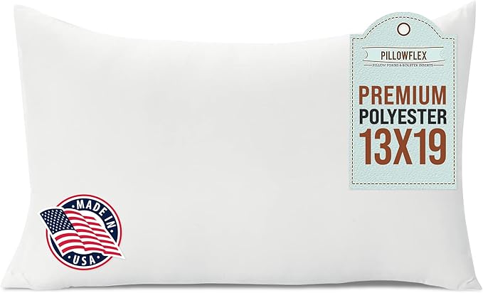 Pillowflex Premium Polyester Throw Pillow Insert - 13x19 - Ultra Soft Large Rectangle Throw Pillow, Couch Sham, Lumbar, Back, Sofa - Machine Washable - Decorative Accent Form - 1 Soft Pillow