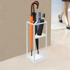 DouSeiAi 20 Inch Geometric Umbrella Stand, Metal Freestanding Umbrella Rack with Shelf, Entryway Organizer with Bottom Drip Tray for Drip Dry, Holds Umbrellas, Canes, Walking Sticks (White)