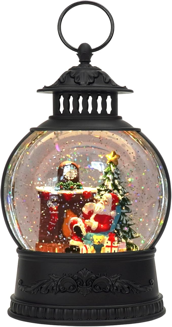 Christmas Snow Globe Water Lantern with Timer and Music, USB and Battery Operated Lighted Led Globe, Santa Snowglobe Table Decorations Indoor for Adults Home Holiday (Santa)