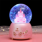 Castle Snow Globes Luminous Music Box Cartoon Christmas Snow House Automatic Spray Rotating Crystal Ball with Color Changing LED Lights for Home Decoration Birthday Gift