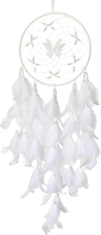 Handmade Feather Dream Catchers, Dream Catchers for Girls with Butterfly, Art Room Decoration for Kids Bedroom, Home Decoration Wedding Party Blessing Gift (White)